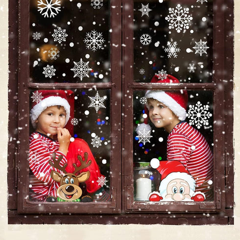 300 PCS Christmas Snowflake Window Cling Stickers, 8 Sheet Holiday Decals for Glass Decorations
