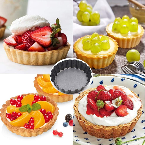 Mini Tart Pans Set of 6, Nonstick 4 Inch Mini Quiche Pan with Removable Bottom