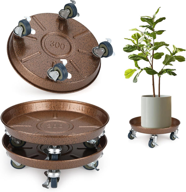PRAQECZ 2 Pack Plant Caddy with Wheels, 12" Rolling Plant Stand 265 LBS