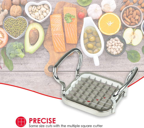 Home Basics French Fry Cutter, Stainless Steel Slicer with Easy Grip Handles, Silver