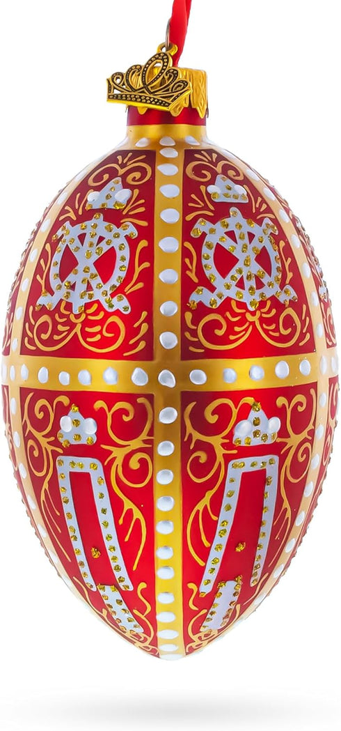 1896 Twelve Monograms in Red Royal Egg Glass Ornament, 4 Inches