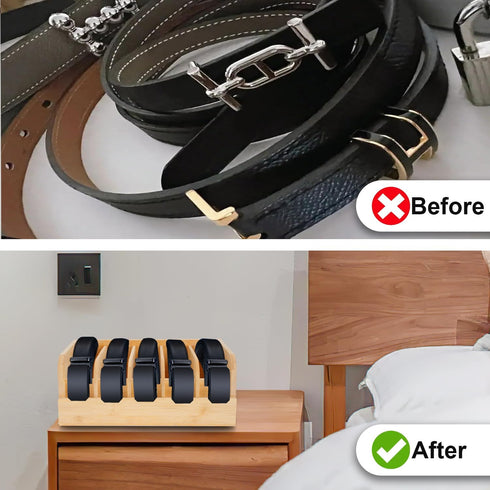 GTI Belt Organizer - 5 Compartments for Closet and Drawer, Bamboo Display Case for Tie and Belt Storage
