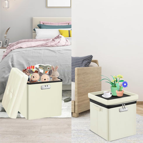 13 13 13 inch Tamfile Small Ottoman with Storage, x x Fireproof Safe Folding Ottoman with Lock for Important Documents