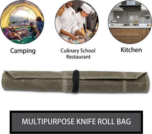 Chef Knife Roll Bag, Waxed Canvas Knife Roll Case with 7 Slots, Portable Kitchen Knife Storage, Culinary Tool Protector