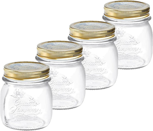 Bormioli Rocco Quattro Stagioni Set of 4 Clear Airtight Mason Jars, 8.5 Oz, Made from BPA Free Durable Glass