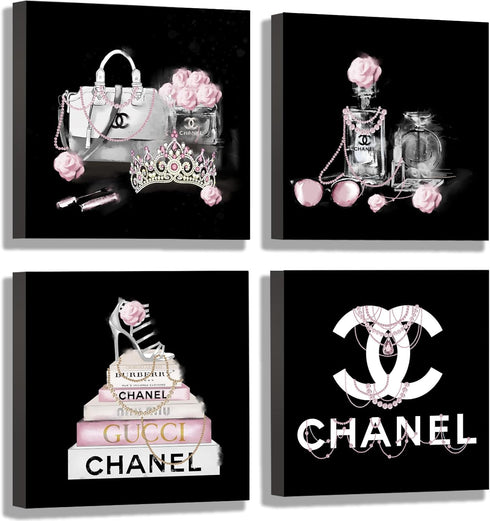 Meetdeceny Black And White Wall Art - Pink Book Pictures Room Decor for Teen Girls, 10"x10" - 4 Pieces