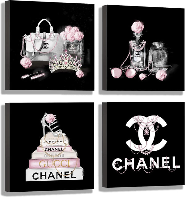 Meetdeceny Black And White Wall Art - Pink Book Pictures Room Decor for Teen Girls, 10"x10" - 4 Pieces