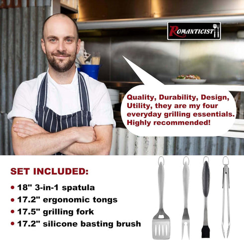 4pcs Set ROMANTICIST Heavy Duty Grill Accessories for Top Chef - Professional Grill Tool & Basic BBQ Tools for Backyard