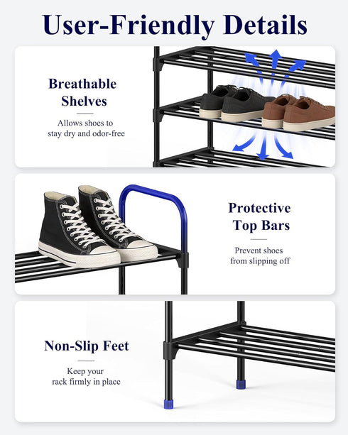 3-Tier Closet, 28.0" 11.8" 25.6", Kitsure Shoe Rack - Space-Saving Shoe Organizer & Shoe Shelf with Handle, Easy