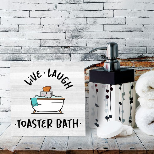 Live Laugh Toaster Bath Sign, Funny Bathroom Decor, Gift for Dark Humor Lover, Wooden Sign 5 x 5 inch