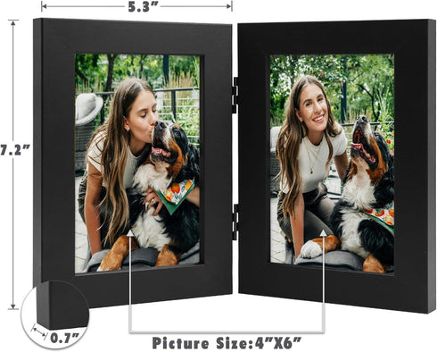 Frametory 4x6 Double Picture Frame, Hinged Collage for Desktop, White, 1 Pack