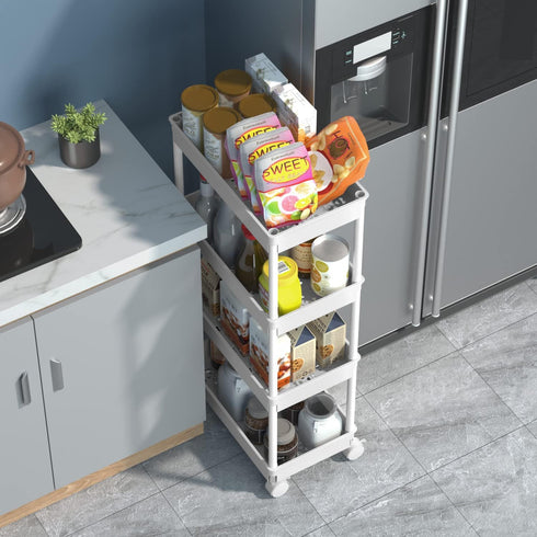 4 Sooyee Tier Wide Storage Cart Mobile Shelving Unit Organizer Slide Out Storage Rolling Utility Cart Tower Rack