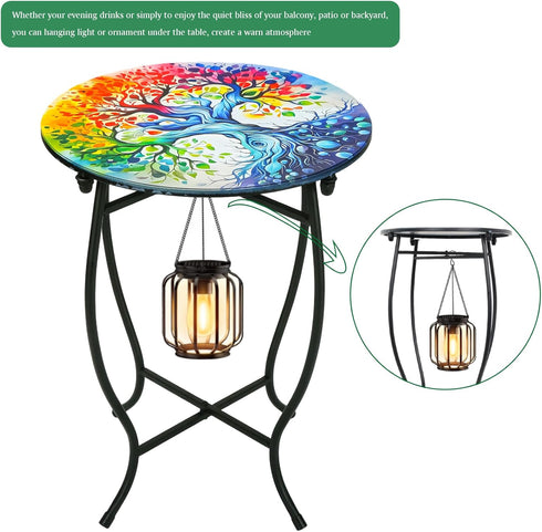 Plant Castle 14 Inch Outdoor Side Table for Small Spaces, Round Metal End Table for Patio Balcony Yard Porch Garden