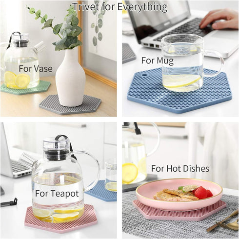 4 Pack Silicone Trivet Mats, DIY Dish Drying Mat, Non-Slip & Heat Resistant Kitchen Hot Pads for Countertops