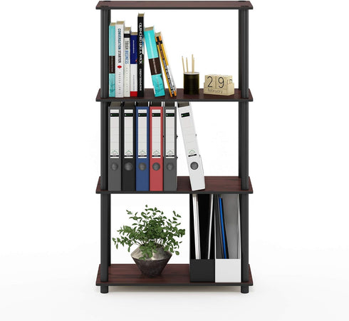 Furinno Turn-N-Tube 4-Tier Multipurpose Shelf Display Rack, Dark Cherry/Black Round Tubes