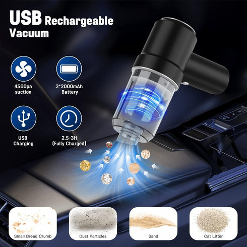 Mini Vacuum Cleaner for Car, 2 in 1 Wireless Handheld, High Power 120W Rechargeable for Car Interior Cleaning