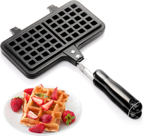 Dicunoy Non-stick Waffle Maker, 8" Camping StoveTop Waffle Maker with Long Handle for Sandwich Baking