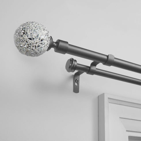 Exclusive Home Curtains ER1024-02 66120 Double Curtain Rod and Finial Set, Adjustable 66"-120", White Mosaic, Gunmetal