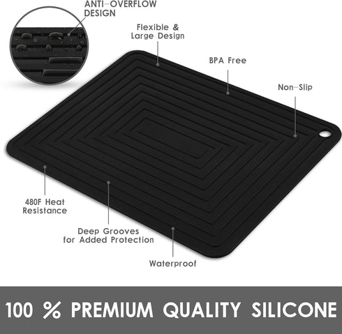 Trivets for Hot Dishes, Silicone Trivet Hot Pads for Kitchen, Silicone Trivets for Hot Pots and Pans, Big Silicone Pot Holders, Trivets for Quartz Countertops, Heat Resistant Mats Set 2 Black by Nstezrne