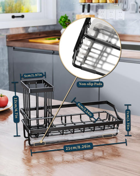 Consumest Sponge Holder for Kitchen Sink - Stainless Steel Sink Caddy with Removable Drip Tray for Dish Soap Storage -