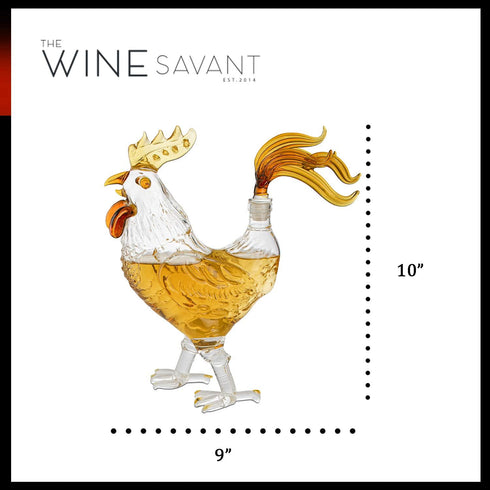 500ml Cock Chicken Decanter Whiskey and Wine Decanter - by The Wine Savant - Glass Rooster Decor Barware - Spirit