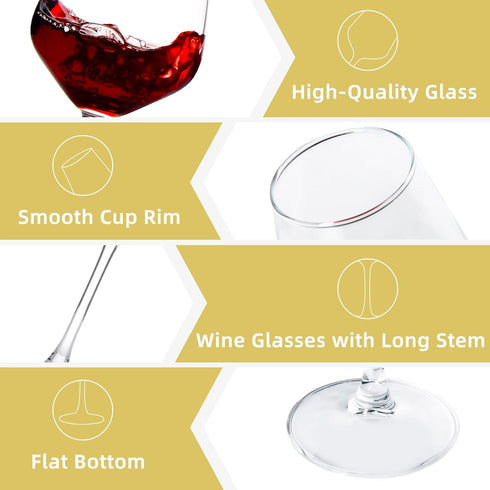 Set of 8 Long Stem Wine Glasses, 12oz Clear Red/White - Perfect for Parties, Weddings, and Home Use.