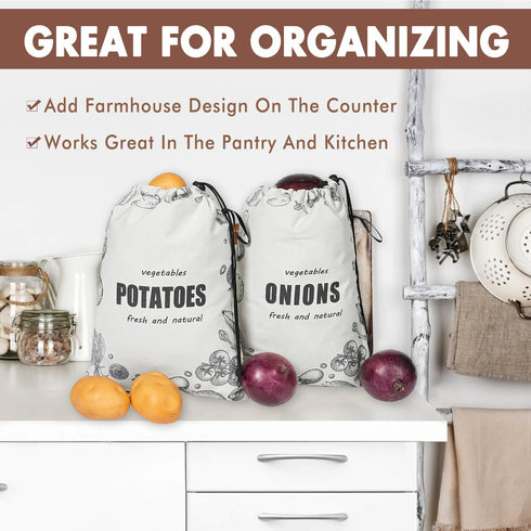 TOGETRUE Potato Onion Storage Bag, Washable Canvas Onion and Potato Storage Bag, Drawstring Garlic Onions Potatoes