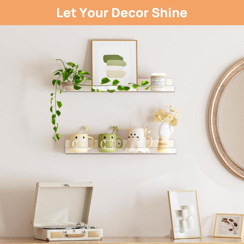 15" 2 Pack upsimples Acrylic Shelves for Bathroom Storage, Floating Shelves Wall Organizer for Perfume, Make up