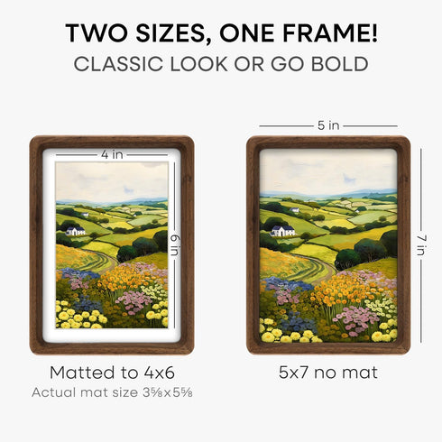 5x7 5 7 4 6 5by7 4x6 inch Set 1 Homeforia Picture Frame Brown Wood, Mortise & Tenon Dark Wooden x Photo Frames with Mat