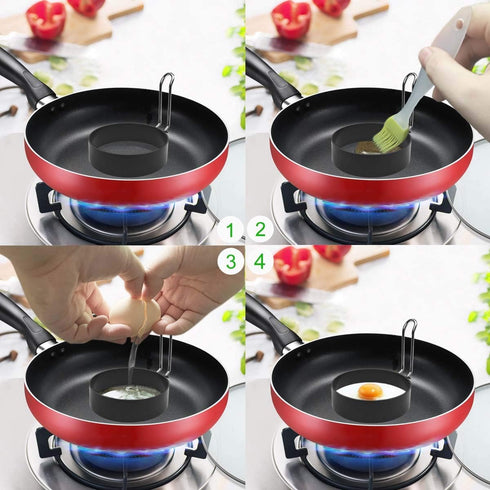 4 Pack Non Stick Stainless Steel Egg Maker, Cooking Rings Shaper for Pancakes and Sandwiches, Metal Handle