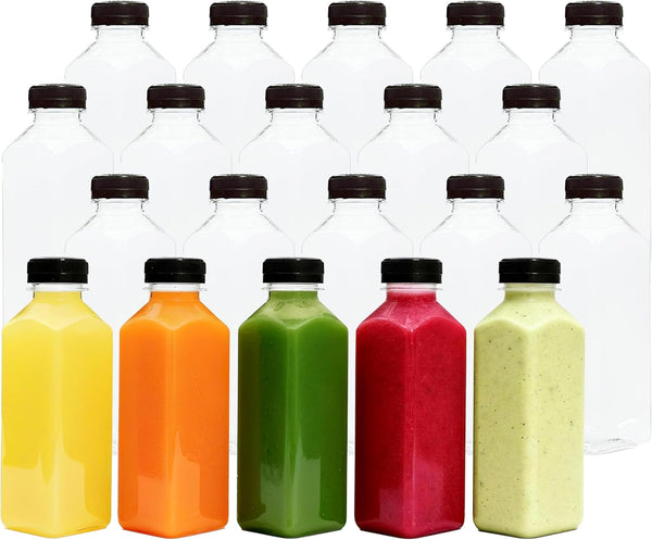 Bouolops 16oz 20pcs Empty Plastic Juice Bottles with Caps,Juice Containers for Juice, Milk
