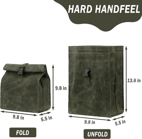 Kaaltisy Heavy Duty Lunch Bags - Waterproof Waxed Canvas Roll-top Lunch Box with Adjustable Buckle, Green