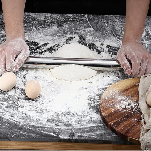 Smooth Stainless Steel Rolling Pin for Baking Pizza, Pie, Pastry, Dough, Cookies (12.8 inches)