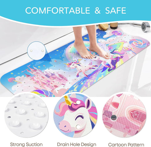 Slip-40 16 Inch, SHUCHING Girl Unicorn Bath Mat for Tub Non X Kids Bathtub Mat Non Slip, Long Shower Mat Anti Slip
