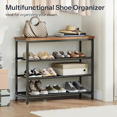 3 4-Tier Closet 9-12 BF94XJ01 HOOBRO Shoe Rack with PU Shelves, Shoe Storage Organizer for and Entryway, Holds Pairs