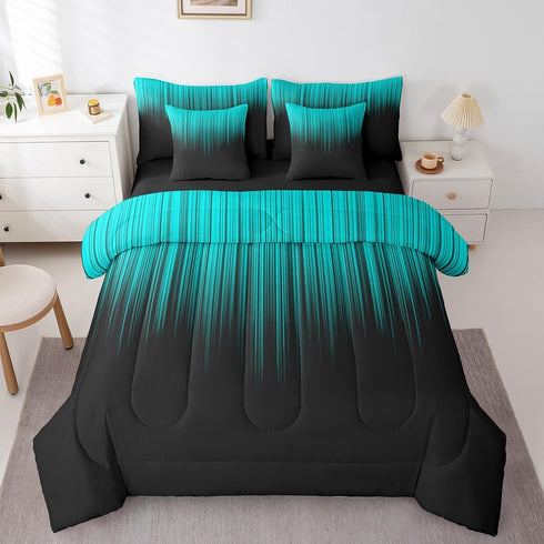 Set 7 Set Feelyou Abstract Ombre Comforter with Sheets Kids Teens Teal and Black Girls Piece Bedding Room Decor Fashion