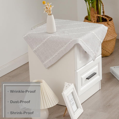 24 24 Inch Rustic Square Linen Small Tablecloth Washable Striped Jacquard Bedside Table Cover Heavy Weight Farmhouse