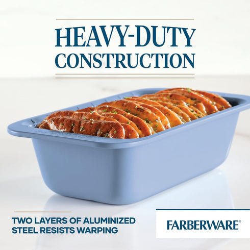 Farberware Easy Solutions Nonstick Bakeware, 9 x 5 Inch Meatloaf/Loaf Baking Pan with Portion Marks