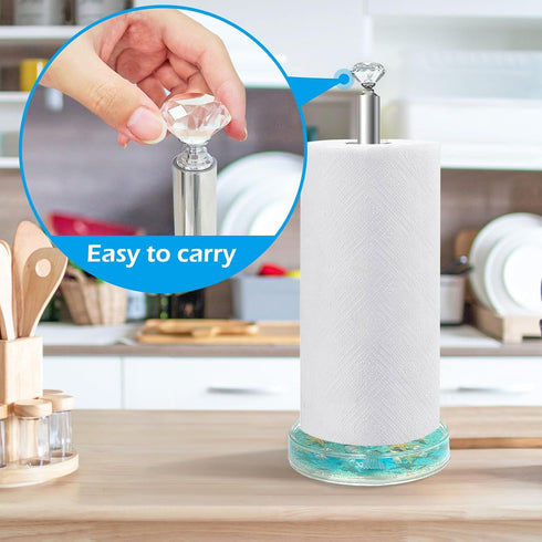 FONMY Acrylic Paper Towel Holder with Nature Seashell, Handmade Seascape Roll Holder for Kitchen or Bathroom