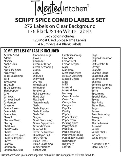 Talented Kitchen 272 Spice Labels Stickers, Clear Preprinted for Kitchen Spice Rack Organization