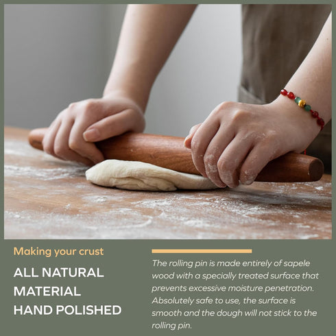 Muso Wood Sapele Wooden French Rolling Pin, Tapered Roller for Baking, Fondant, Pie Crust, Cookie, Pastry (French