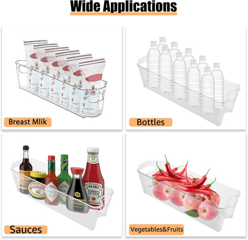 6PCS 15inch YOUNTHYE Fridge Organizer Bins Breastmilk Freezer Storage Organizer Narrow Freezer Organizers Bins Long