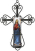 Stonebriar Decorative Scrolled Metal Cross Wall Sconce with Jesus LED Candle, Religious