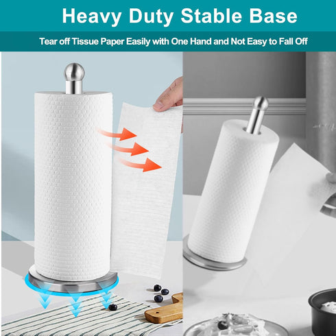 DAWNER Freestanding Paper Towel Holder Countertop, Stainless Steel Dispenser with Weighted Base for Standard Rolls