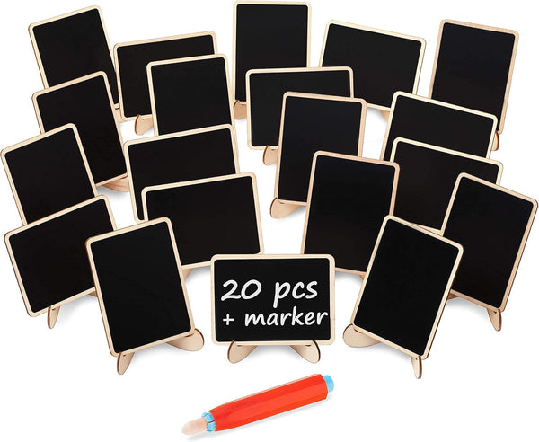 20+1 pcs Wood Mini Chalkboard Sign with Easel Stand for Special Event Decorations, Table Numbers, Weddings, Birthday