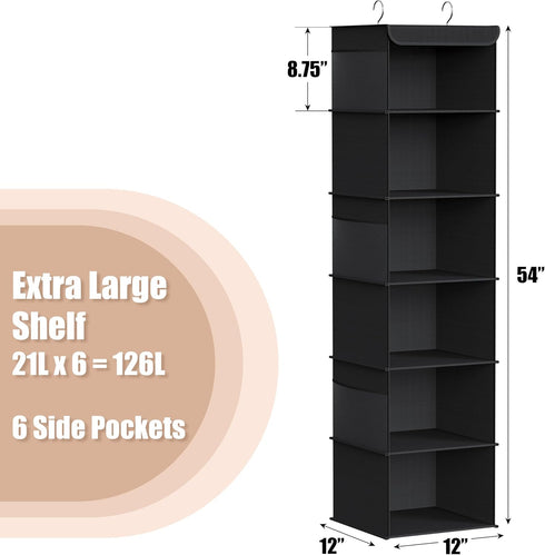 6 Closet Simple Houseware Shelf Hanging Organizer, Black