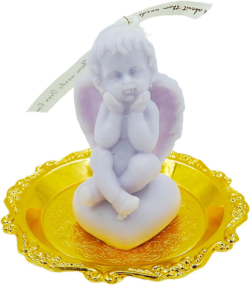 2 Angel Soy Wax Candles with 2 Golden Candlestick Tray, Scented Decorative Candles for Home Decoration and Relaxation
