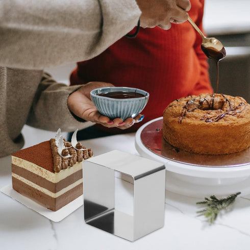 UPKOCH 4" Square Mousse Mold, Stainless Steel Cake Ring for Tiramisu Cheesecake, Dishwasher-Safe