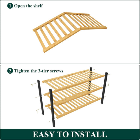 Closet, 3 Smiry Bamboo Shoe Rack for Tier Wooden Stackable Shoe Organizer, Free Standing Shoes Storage Shelf