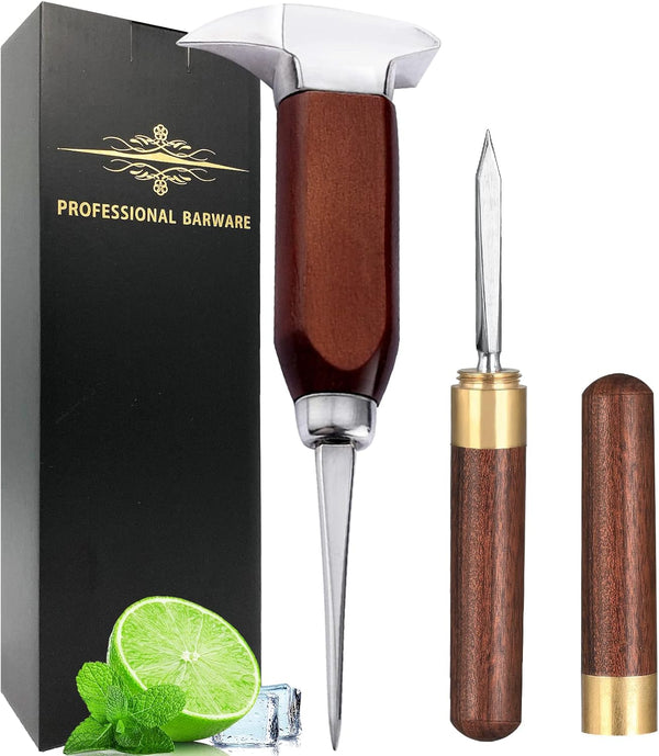 Ice Pick - 17cm / 7" Stainless Steel Ice Chipper with Wood Handle, Japanese Style Ice Crusher for Bartenders